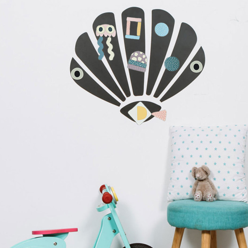 Magnetische Wandtafel in Form einer Muschel, die ideal ist, um das Zimmer eines Kindes ab 3 Jahren zu dekorieren. Ferflex