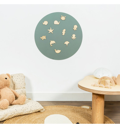 Magnetische runde Tafel in Smaragdgrün und magnetisches Spiel aus Holz für das Kinderzimmer - Ferflex